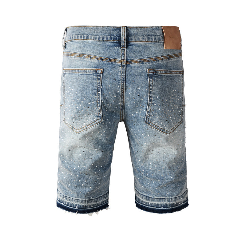 Purple Brand Crystal Diamond Denim Shorts #5098