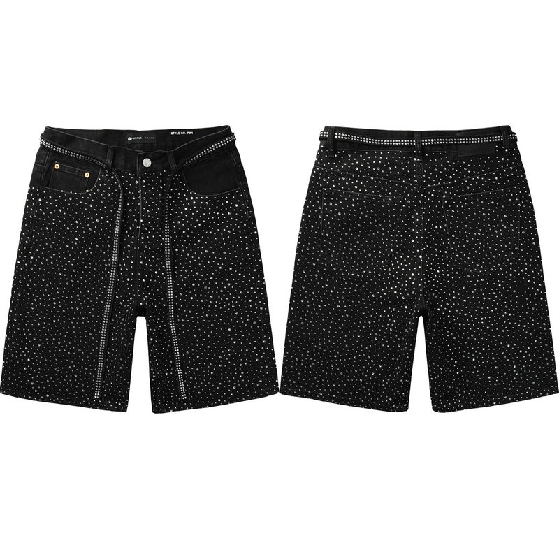 Purple Brand Crystal Diamond Denim Shorts #5095