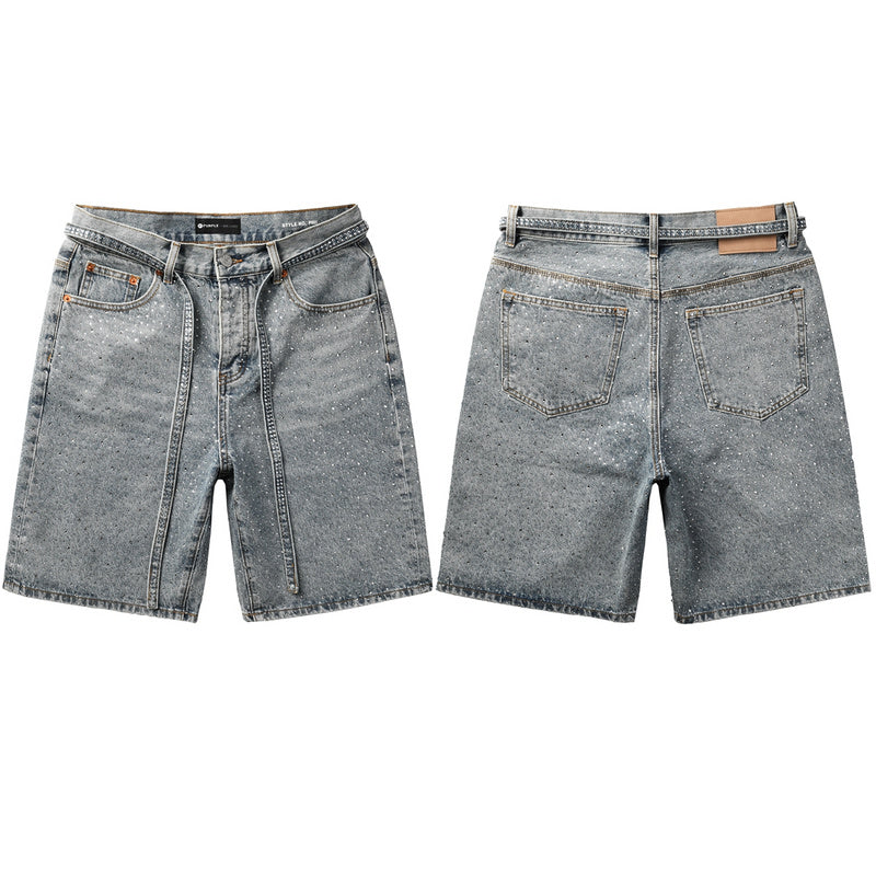 Purple Brand Crystal Diamond Denim Shorts #5096