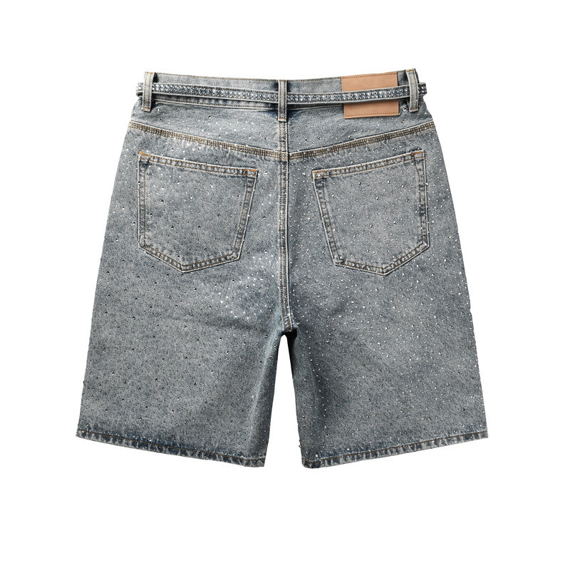Purple Brand Crystal Diamond Denim Shorts #5096