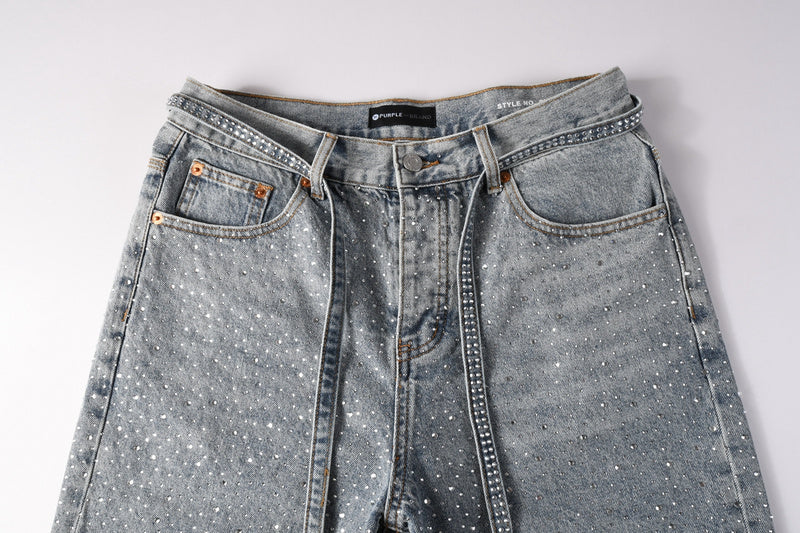 Purple Brand Crystal Diamond Denim Shorts #5096