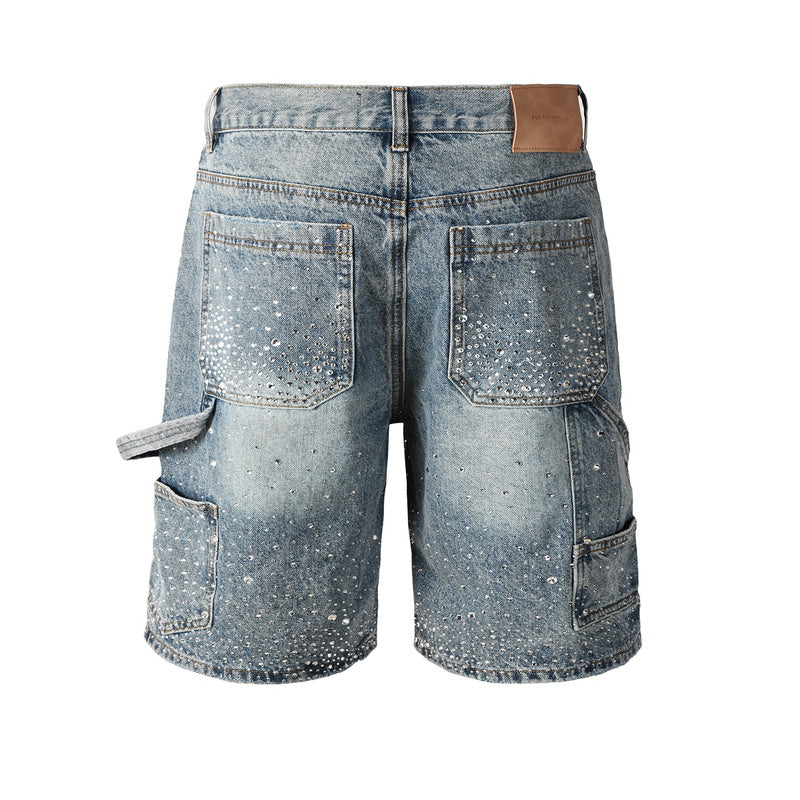 Purple Brand Crystal Diamond Denim Shorts #5097
